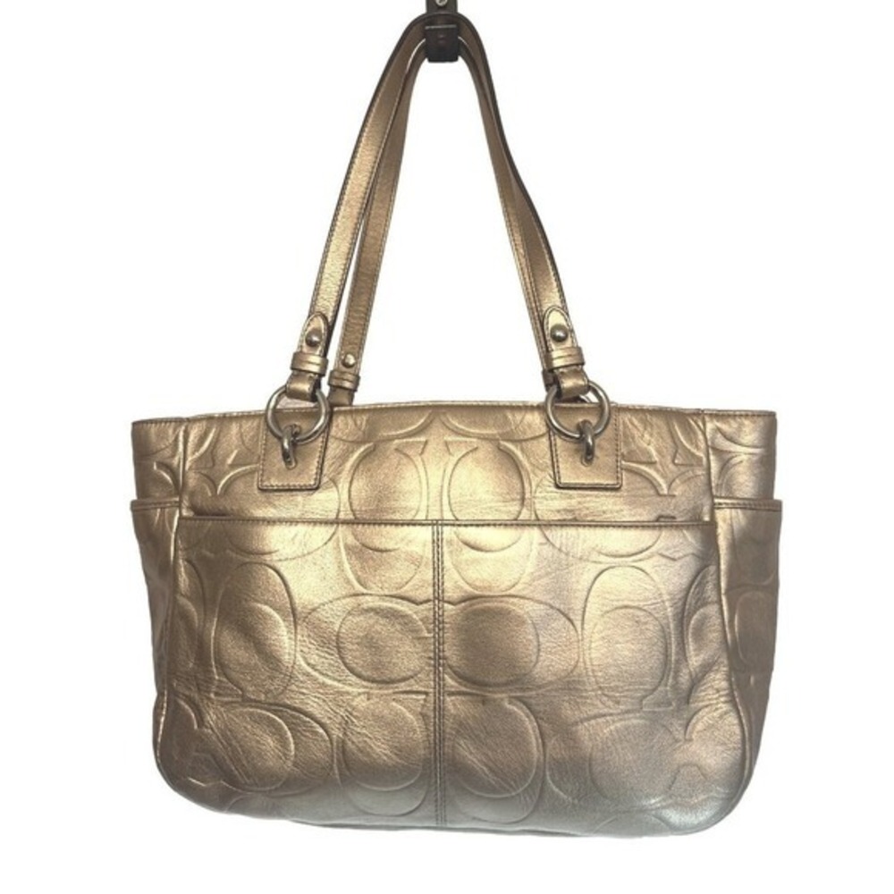 Coach East‎ West Embossed Signature Gold Metallic Shoulder Bag Tote Purse - Picture 2 of 16